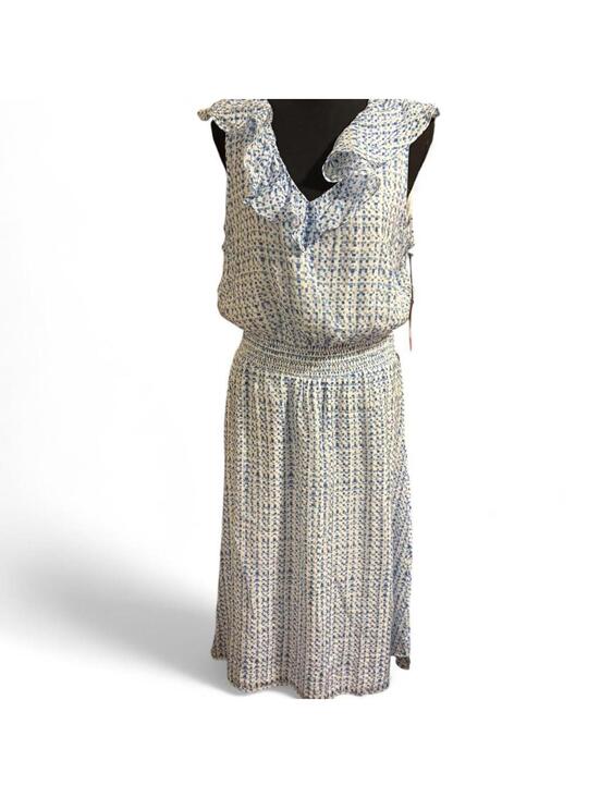 Vince Camuto Dresses & Skirts - Vince Camuto blue and white dress with ruffle collar Size L  NWT